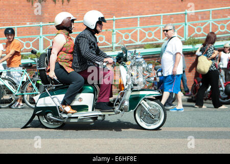 Mod All Weekender, Brighton 2014, Madeira Drive, Brighton, East Sussex, UK  . This is a gathering of British Mod culture annual event on the south coast of England with the classic scooter as the chosen mode of transport. 24th August 2014 Stock Photo