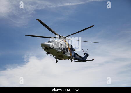 New Jersey State Police Medical Evacuation Helicopter arrives to airlift a motorcyclist to hospital after accident Stock Photo