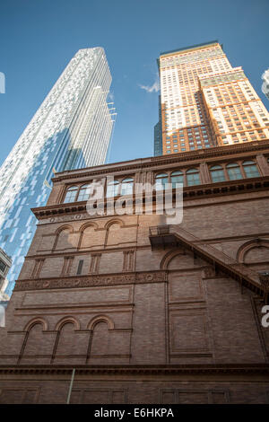 Typical Street-View in New York City showing th contrast between modern and historic architecture Stock Photo