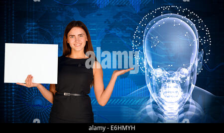 Businesswoman with x-ray image of head Stock Photo