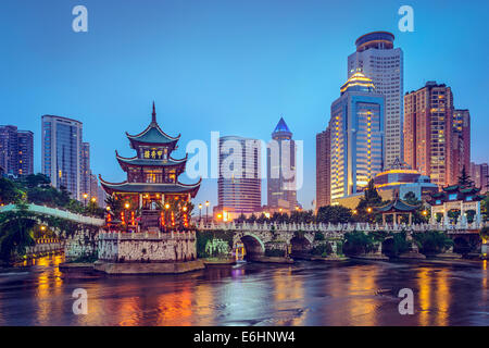 Guiyang, China skyline at Jiaxiu Pavilion on the Nanming River. Stock Photo