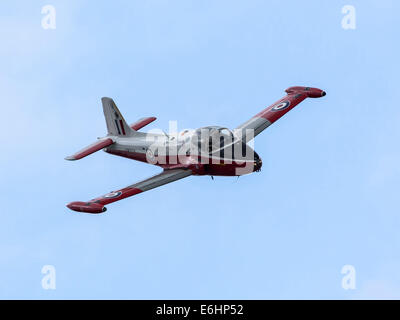 Dunsfold, UK. 23rd Aug, 2014. Preserved RAF Hunting Jet Provost Mk 5 trainer aircraft is seen here flying at Wings and Wheels on Saturday 23rd August Credit:  Niall Ferguson/Alamy Live News Stock Photo
