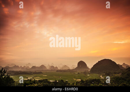 Karst Mountain Landscape in Guilin, Guangxi, China. Stock Photo