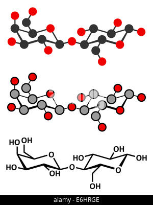 Lactose milk sugar molecule. Stylized 2D renderings and conventional skeletal formula. Stock Photo