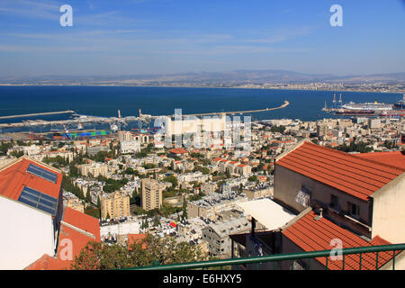 Panoramic view of the Mediterranean seaport of Haifa Israel. Stock Photo