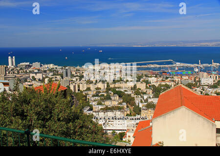 Panoramic view of the Mediterranean seaport of Haifa Israel. Stock Photo