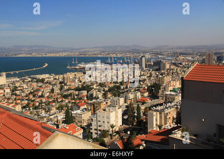 Panoramic view of the Mediterranean seaport of Haifa Israel. Stock Photo