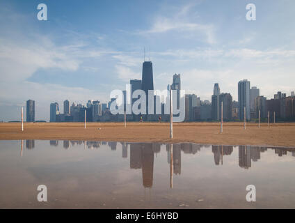 A view of the John Hancock Building and the Chicago skyline as seen from North Avenue Beach.  Chicago, Illinois. Stock Photo