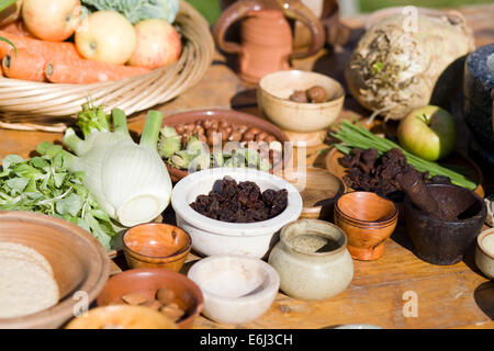 Table filled with a Banquet of Medieval foods Stock Photo - Alamy