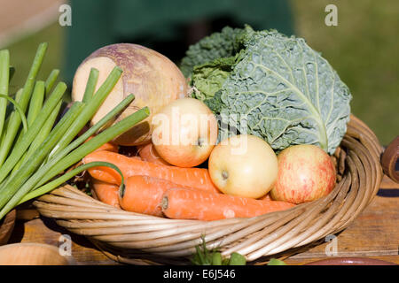 Table filled with a Banquet of Medieval foods Stock Photo