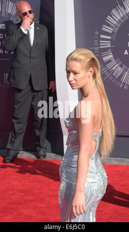 Inglewood, California, USA. 24th Aug, 2014. Australian singer Iggy Azalea arrives on the red carpet for the 31st MTV Video Music Awards at The Forum in Inglewood, California, USA, 24 August 2014. Photo: Hubert Boesl/dpa/Alamy Live News Stock Photo