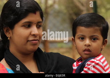 Indian mom with her daughter Stock Photo