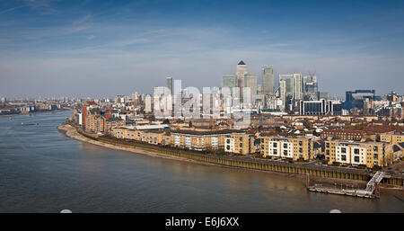High level view of Canary Wharf and the Isle of Dogs. Stock Photo