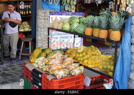 Fruits and vegetables on display at the Valle de Anton (Anton Valley) in Panama. Stock Photo