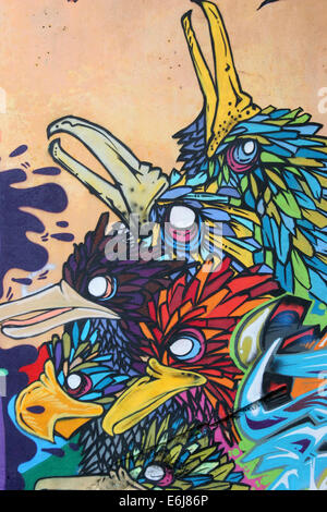 Street art painted by local artists in the walls of some buildings of the Casco Antiguo of Panama City. Stock Photo