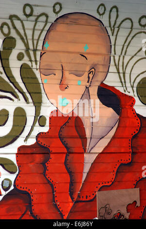 Street art painted by local artists in the walls of some buildings of the Casco Antiguo of Panama City. Stock Photo