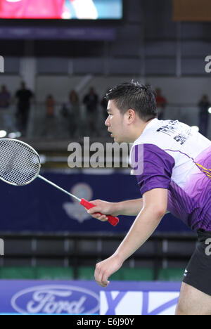 Chayut Triyachart of Singapore v England in the semi-finals of the mens doubles in badminton at 2014 Commonwealth games, Glasgow Stock Photo