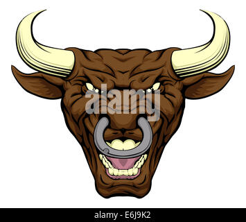 An illustration of a tough looking bull animal sports mascot or character Stock Photo