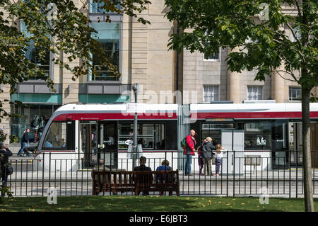 Edinburgh tram viewed from St Andrew Square Stock Photo
