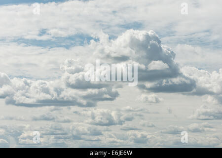 skyscape of dramatic puffy cotton wool clouds of layered cumulus stratocumulus developing into cumulonimbus higher altostratus Stock Photo