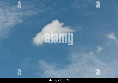 skyscape of dramatic puffy cotton wool cloud cumulus with higher altostratus and high altitude cirrus against deep blue sky Stock Photo