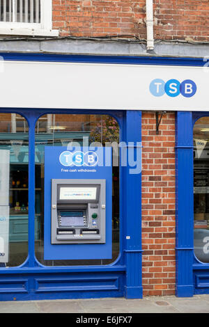 Cashpoint cash machine ATM outside a branch of TSB Bank. East Street, Chichester, West Sussex, England, UK, Britain Stock Photo