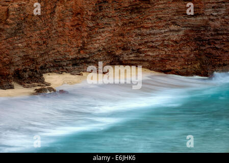 Cliffs and waves at Sweetheart Rock. Lanai, Hawaii Stock Photo