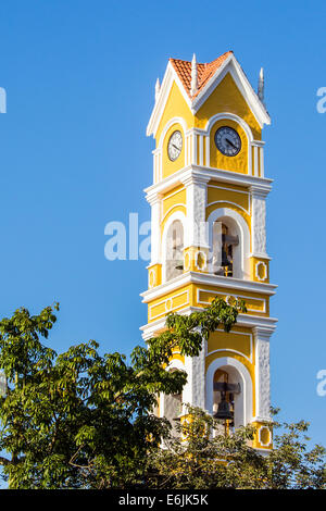 Beautiful old Spanish church and bell tower near Playa del Carmen, Mexico Stock Photo