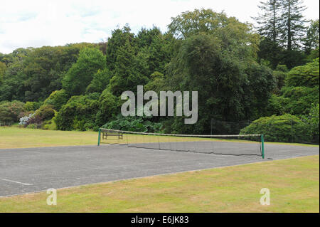 Old fashioned hard tennis court at Hartland Abbey, between Bideford and Bude,on the Atlantic coast of North Devon, England, UK Stock Photo