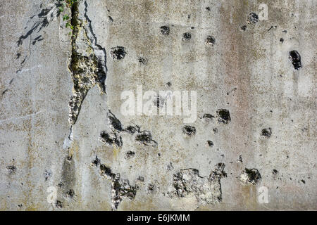 Bullet-scarred wall in the Fort de Loncin, one of twelve forts built as part of the Fortifications of Liège during WWI, Belgium Stock Photo