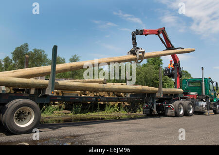 Flat, or open bed truck fitted with knuckle boom for moving telephone ...