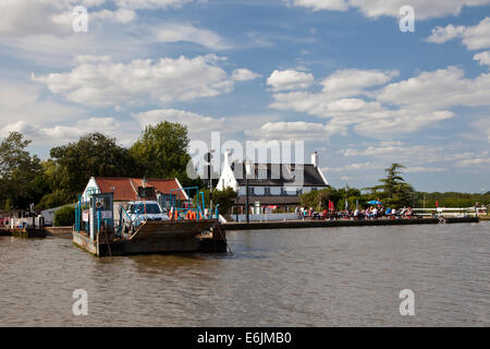 Reedham Ferry on the River Yare in Norfolk, the only crossing on this river between Norwich and Great Yarmouth. Stock Photo