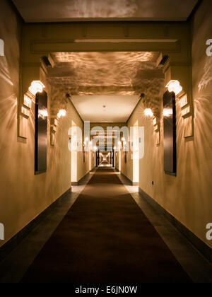 Empty modern hotel corridor in brown tone Stock Photo