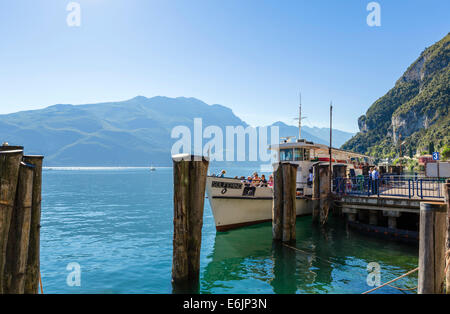 Ferry docked in the harbour at Riva del Garda, Lake Garda, Trentino-Alto Adige, Italy Stock Photo
