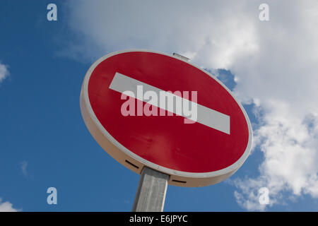 No entry sign for road traffic in France photographed against a summer blue sky Stock Photo