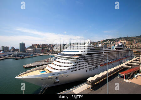 MSC Splendida a Fantasia class cruise ship owned and operated by MSC Cruises docked at Genoa, Italy Stock Photo