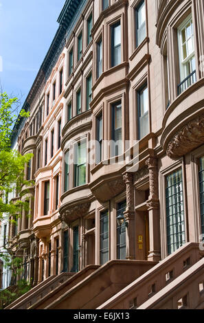 Brownstone apartment houses, buildings, residences on the Upper West Side, Manhattan, New York City, New York. Stock Photo