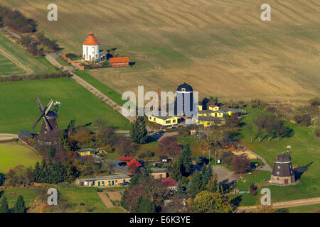 Aerial view, windmill museum, Woldegk, Mecklenburg-Western Pomerania, Germany Stock Photo