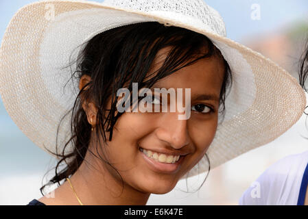 Portrait of young Indian woman wearing a hat, Kerala, South India, India Stock Photo