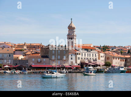 Boats in the harbour, historic town centre, Kvarner Gulf, Krk, Krk Island, Croatia Stock Photo