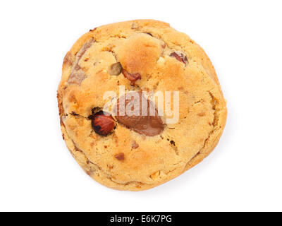 Chocolate and hazelnut cookie cut out isolated on white background Stock Photo