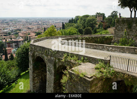Bergamo Italy,  Via Sant’Alessandro leading out of the Città Alta to centre Bergamo, Città alta, upper city, Lombardy region, Italy. Stock Photo