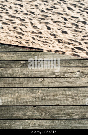 Wood boards on the beach. Old vintage woods Stock Photo