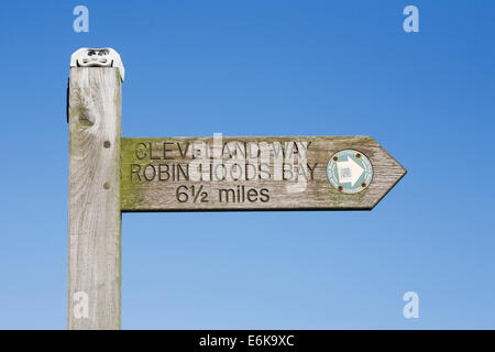 Public footpath signpost for the Cleveland Way. UK. Stock Photo