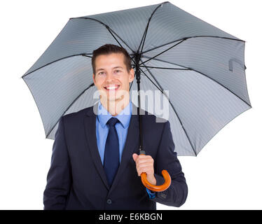 close up portrait of young business executive holding umbrella Stock Photo