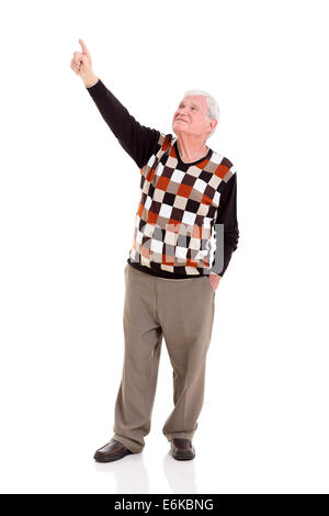 elderly man pointing up over white background Stock Photo