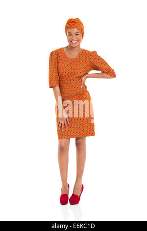 Full length portrait of smiling african american young woman against ...