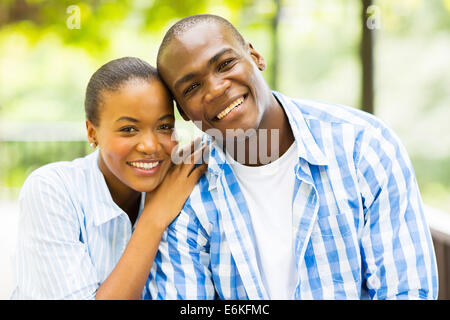 close up portrait of African American couple outdoors Stock Photo