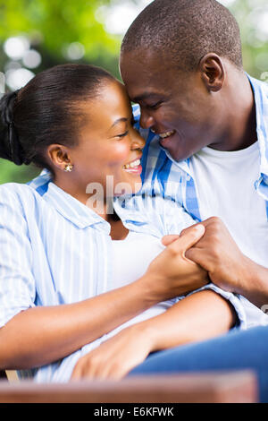 intimate young African American couple in love Stock Photo