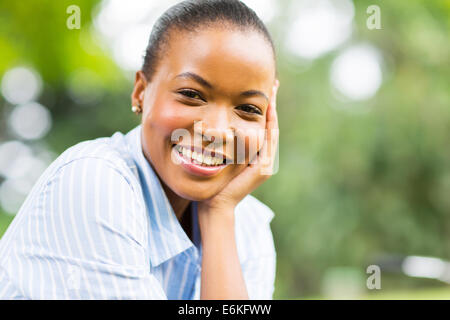 beautiful young African American woman outdoors Stock Photo